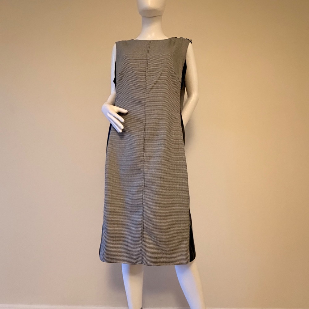 White House Black Market Women's Houndstooth Faux Leather Trim Sheath Dress 18